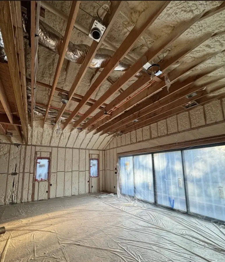 Interior walls and ceiling insulated with spray foam during new construction in Fort Oglethorpe